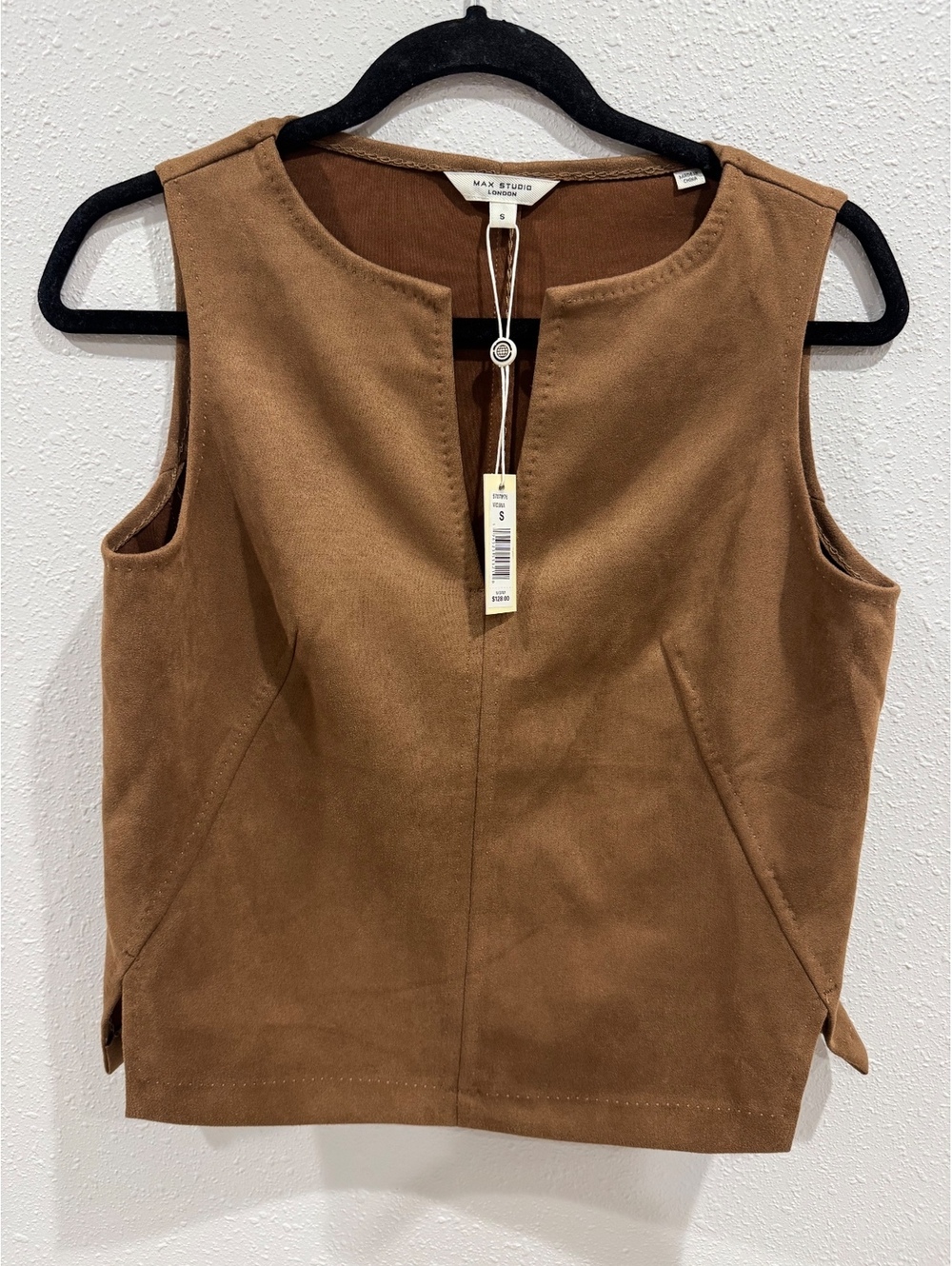 Max Studio London Women’s Brown Faux Suede Sleeveless Top Size S